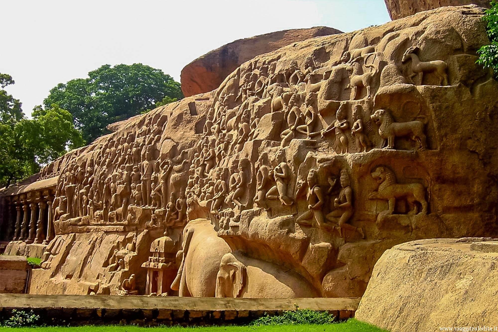 Antiche sculture presso i Templi di Mahabalipuram, vicino a Chennai
